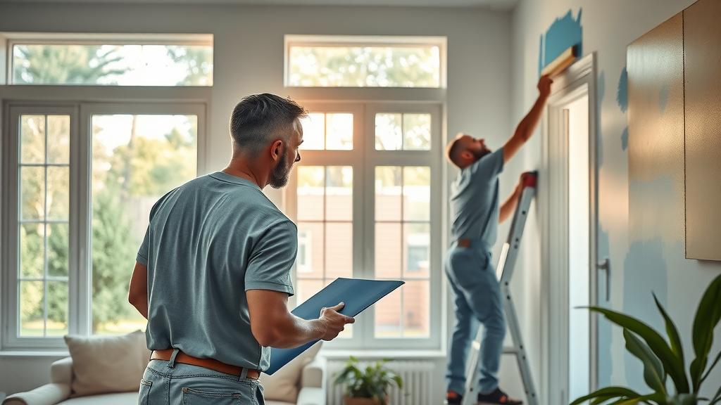 Professional painters working inside and outside a home for interior exterior painting