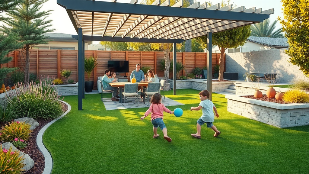 San Diego backyard remodel with artificial turf, patio, and family-friendly design