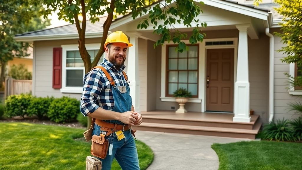 Remodeler painting exterior of Sacramento home, lush landscaping visible