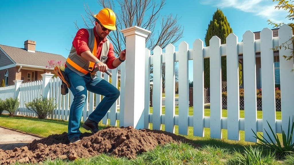 Expert team performing quality fence installation services in bright yard