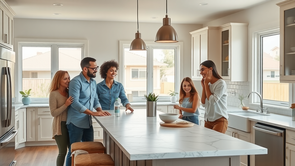 Modern renovated Sacramento kitchen with happy family enjoying upgrades