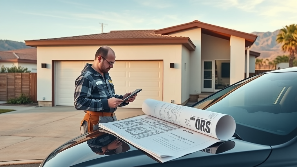 Los Angeles ADU contractor reviews garage conversion plans outside custom ADU