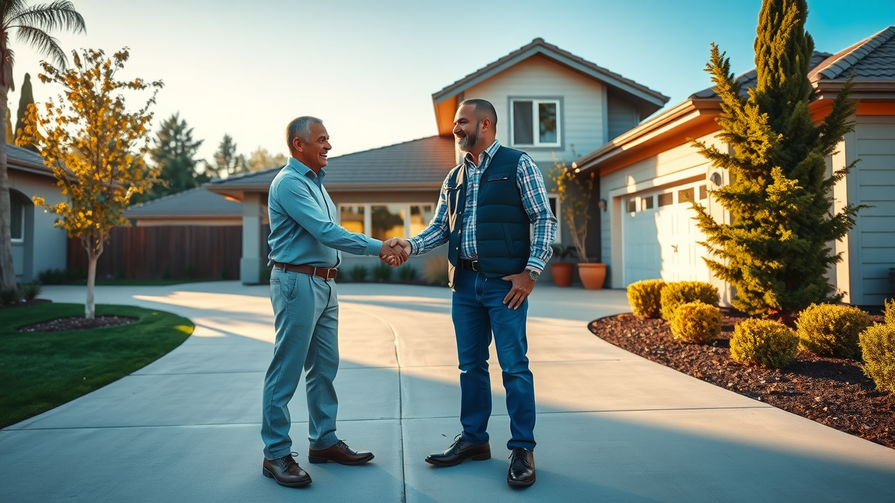 Remodeling contractor and homeowner at new Sacramento cement walkway