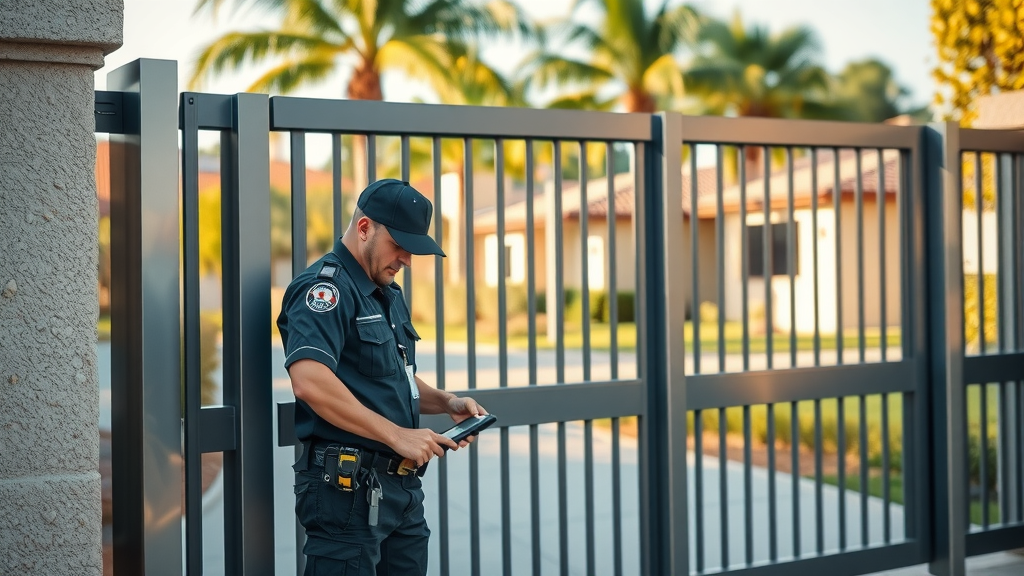 Automatic gate opening expert near Vista, California inspecting modern gate