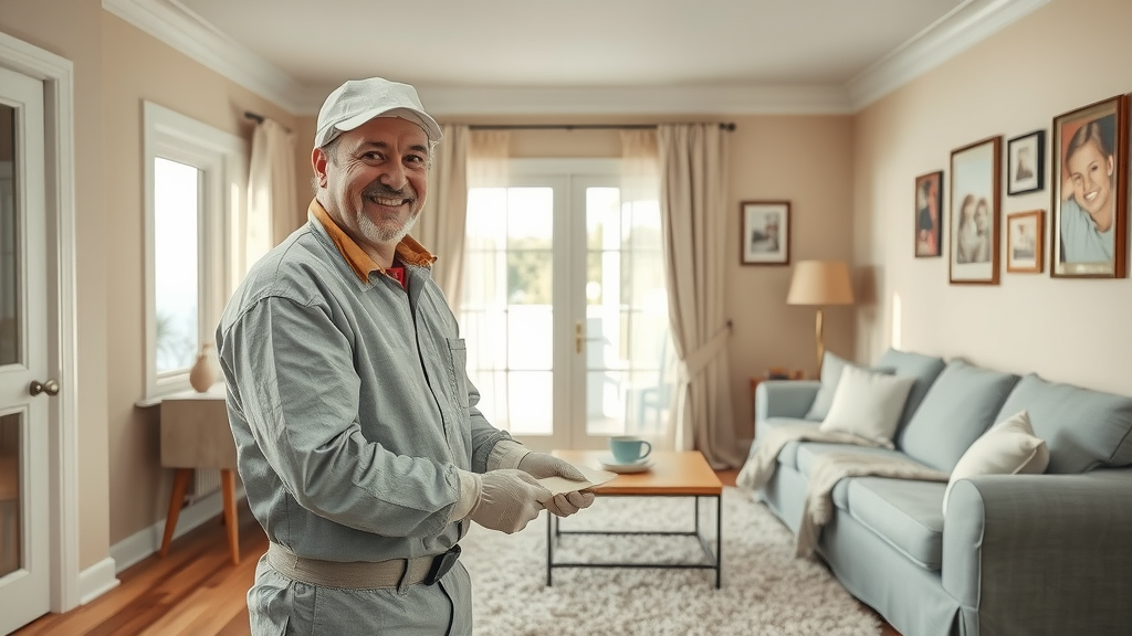 Residential interior painting expert preparing family room for painting project
