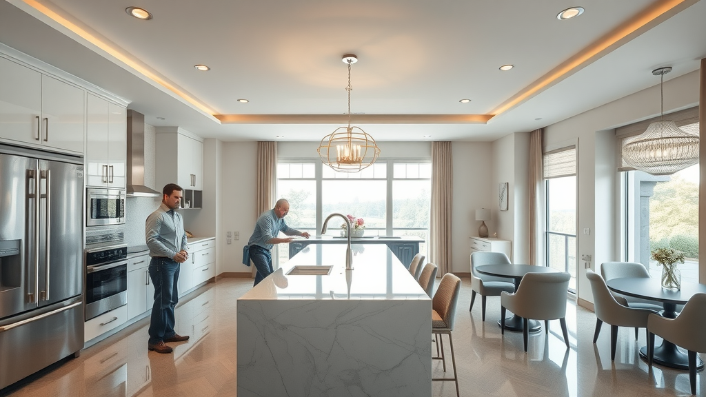 Kitchen remodeling Austin, TX expert team perfecting modern kitchen layout.