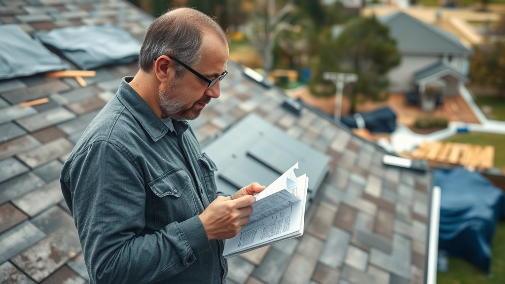 Insurance inspection of storm damage roof replacement for claim validation