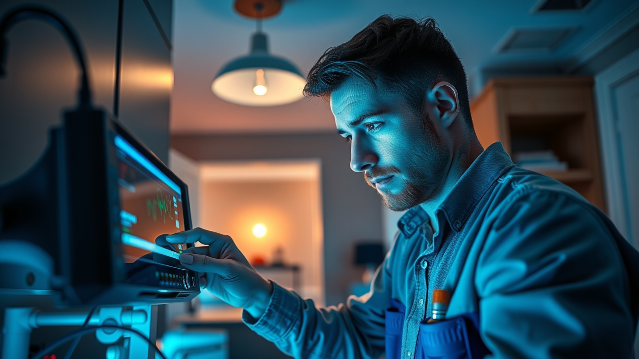 Professional plumber using high-tech diagnostic equipment for specialized plumbing repair