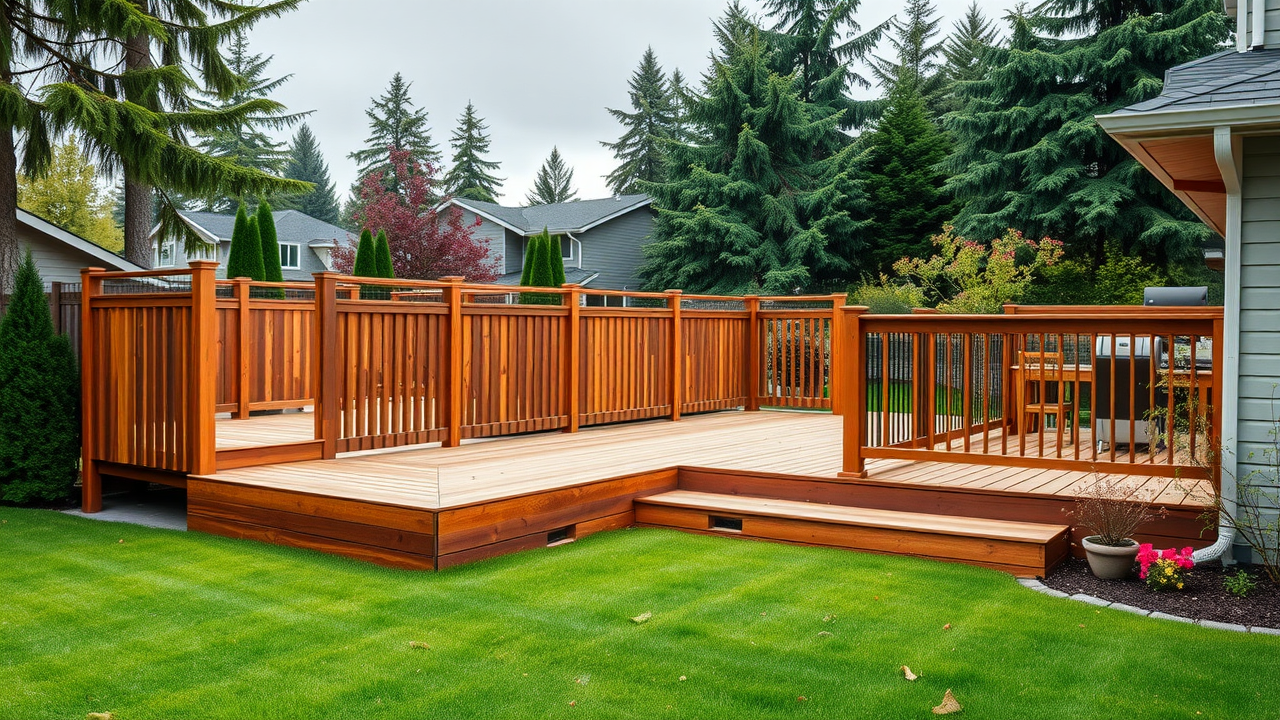 Premium cedar fence and composite deck by Optima Fence and Deck in Mercer Island backyard