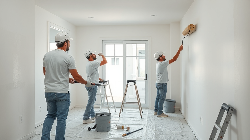 professional painters prepping and painting home interior, residential painting solutions