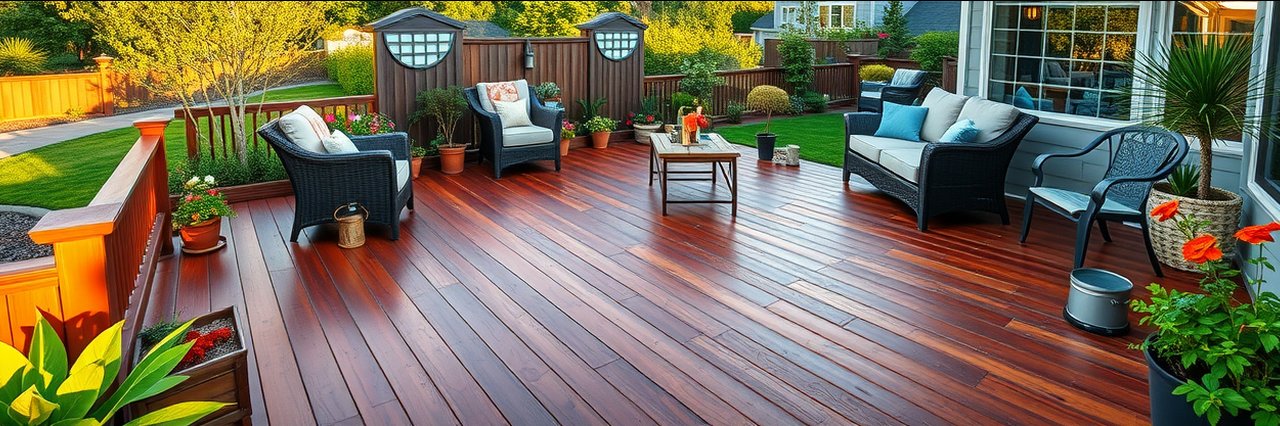 High-quality deck restoration in Redwood City, California with polished wood and sunset.