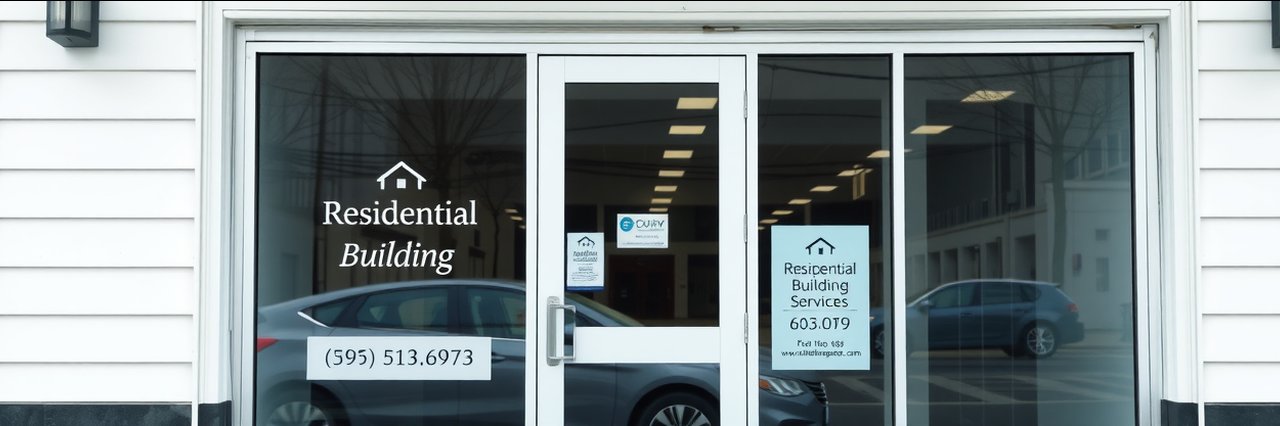 Modern residential building services office near Reading, PA, storefront signage.