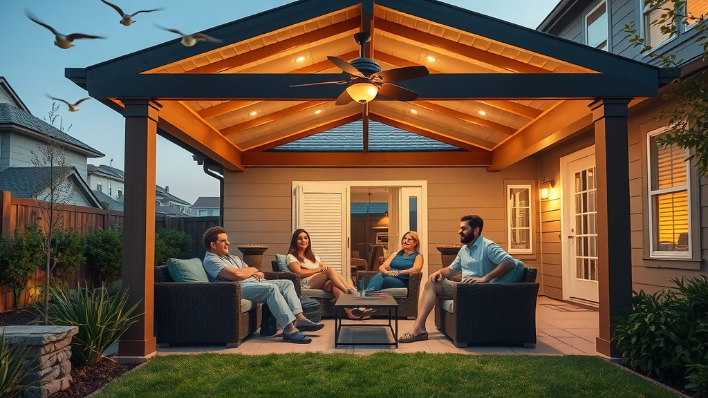 West Sacramento CA patio project by home improvement contractors at dusk