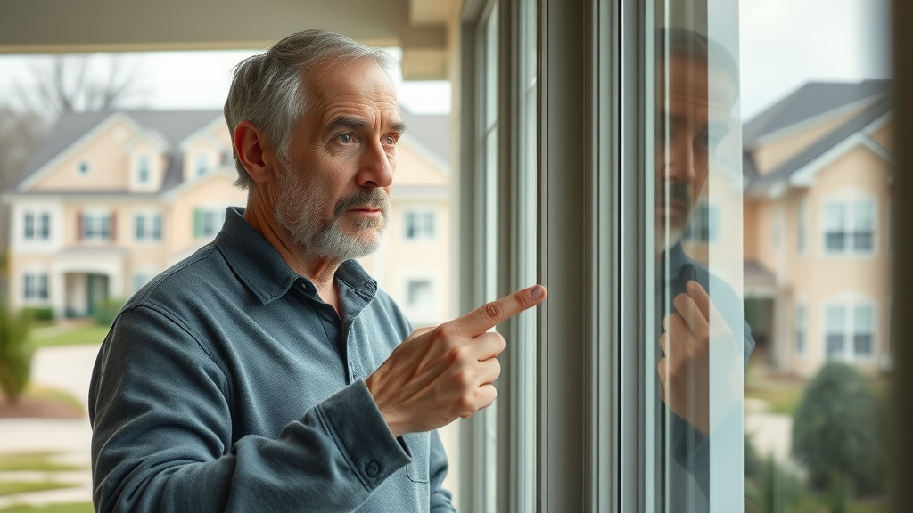 Homeowner checking window frames for gaps in caulking, improving diy home caulking projects home safety