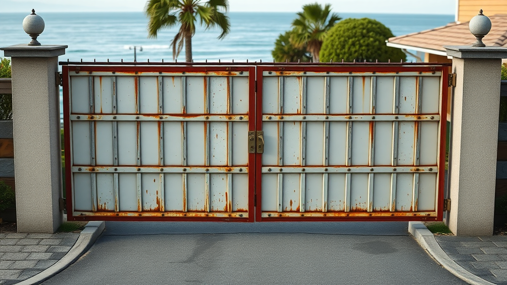 weathered automatic gate rusting from coastal air Vista California