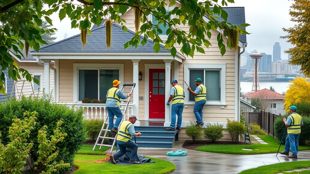 Professional painting company in Seattle, WA painting a home exterior.