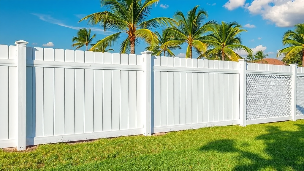 Vinyl and chain link fencing in Florida neighborhood, highlighting durability and style.