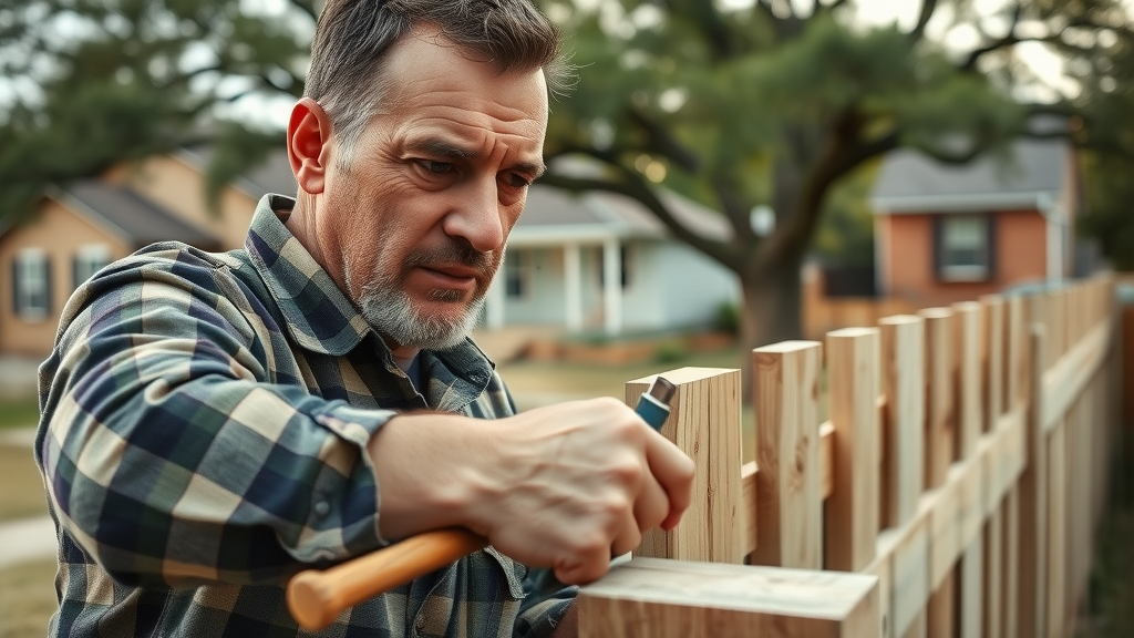 Expert fence contractor installing wood fence in Austin neighborhood