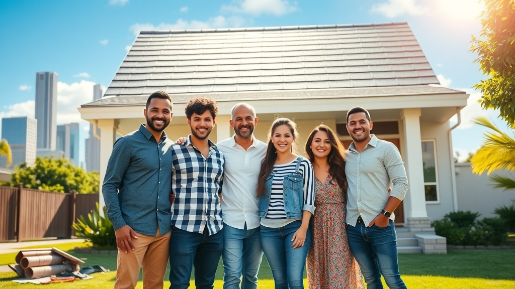 Happy Dallas family with newly replaced roof after successful roof replacement in Dallas, Texas