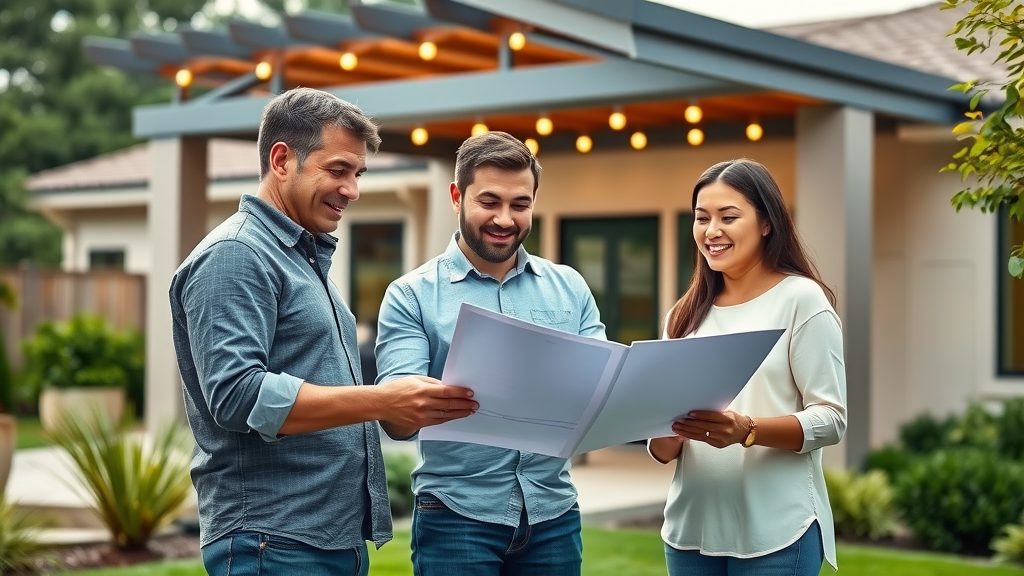 Home improvement contractor advising West Sacramento, CA homeowners outdoors