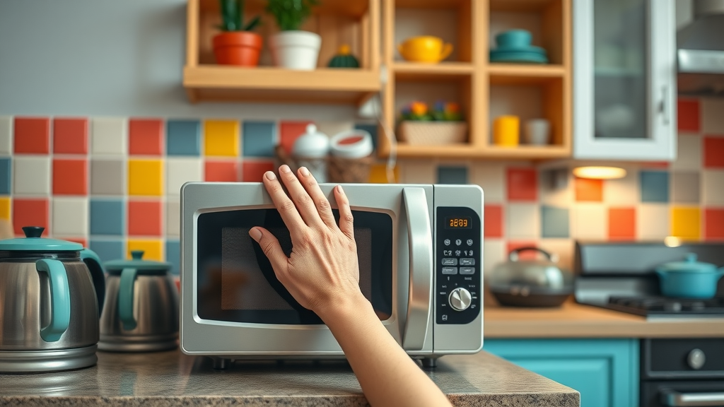 Wiping down microwave as part of DIY home maintenance for appliances