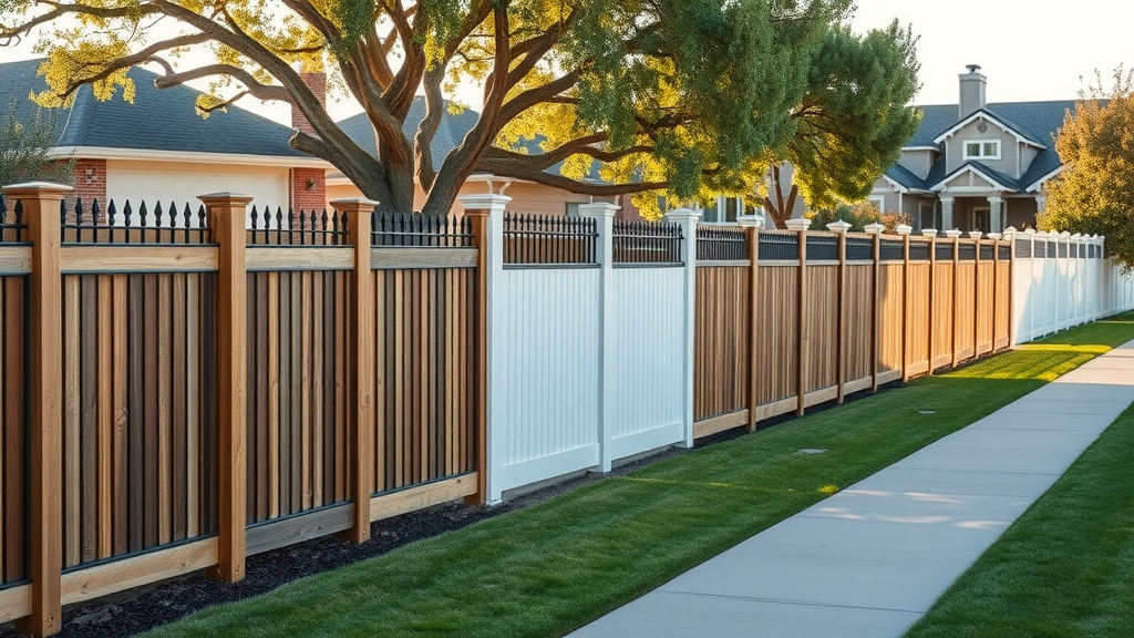 Various premium fence styles installed in Sacramento residential neighborhood