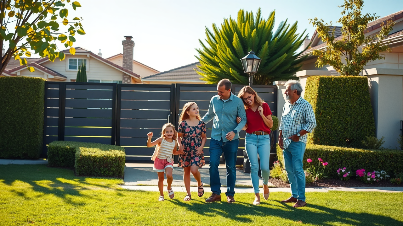 Happy family enjoying new fence replacement in Santa Clara California yard