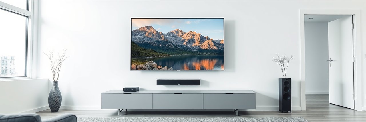 Modern home theater installation near San Carlos, CA with large flat-screen TV and sleek media console