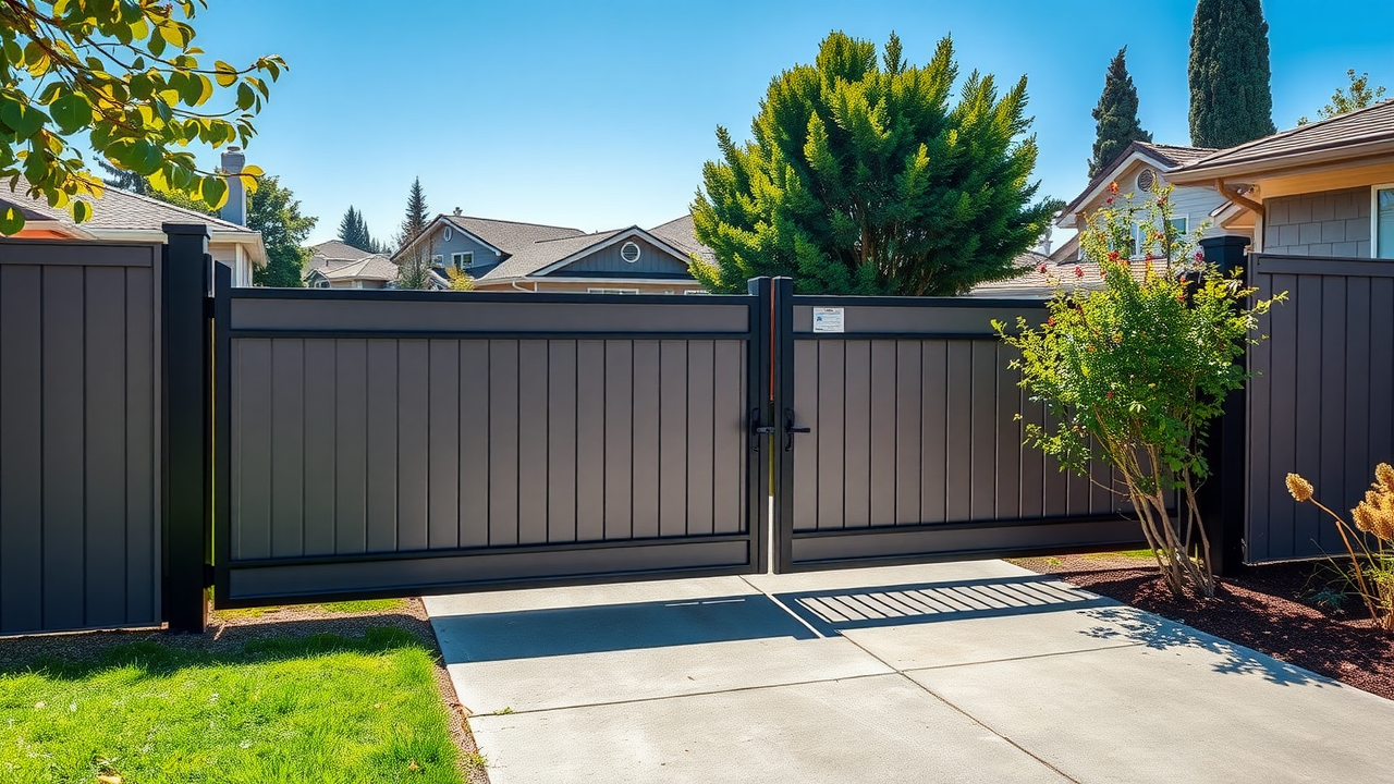 Upgraded secure metal backyard fence in Santa Clara California with modern gate