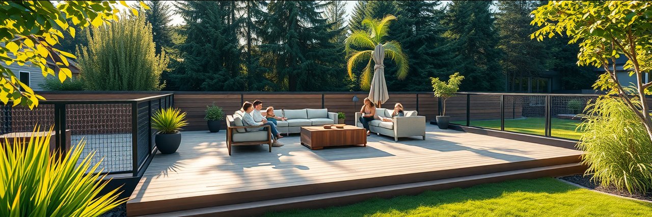 Modern Optima Fence and Deck in Mercer Island, WA with lush green landscaping