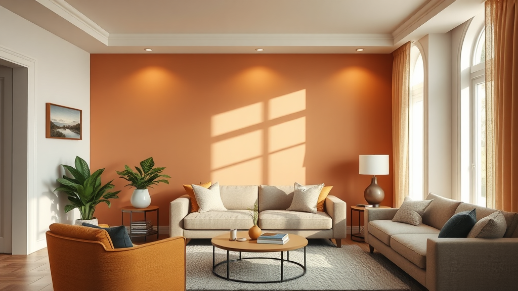 Vibrant modern living room with accent wall showcasing residential painting trends focused on durability and aesthetics