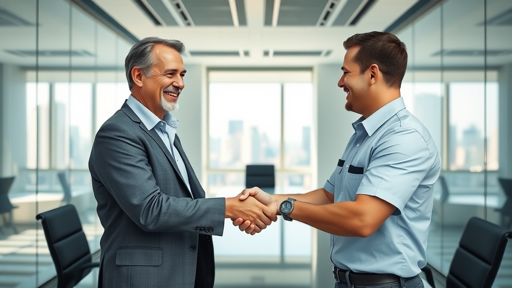 Satisfied customer meeting commercial painting contractor in a modern boardroom