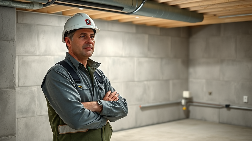 Professional inspecting dry basement with waterproofing services Walpole, MA