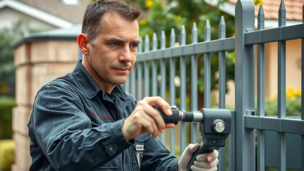 professional performing maintenance on automatic gate opener at Vista home