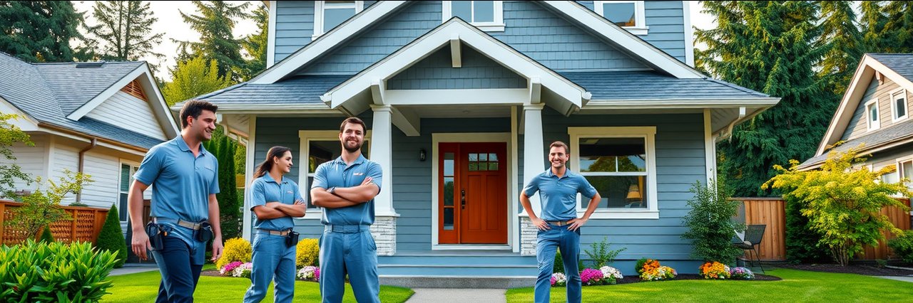 Painting company in Seattle, WA painting craftsman house exterior with skilled team.