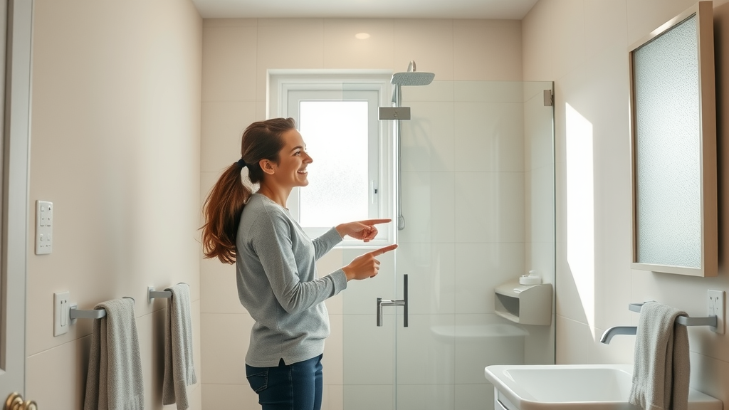 Happy homeowners inspect custom glass shower door service in Valencia, CA