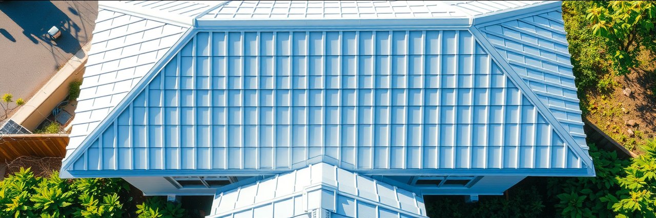 Modern white home with expertly installed metal roof, residential roofing services.