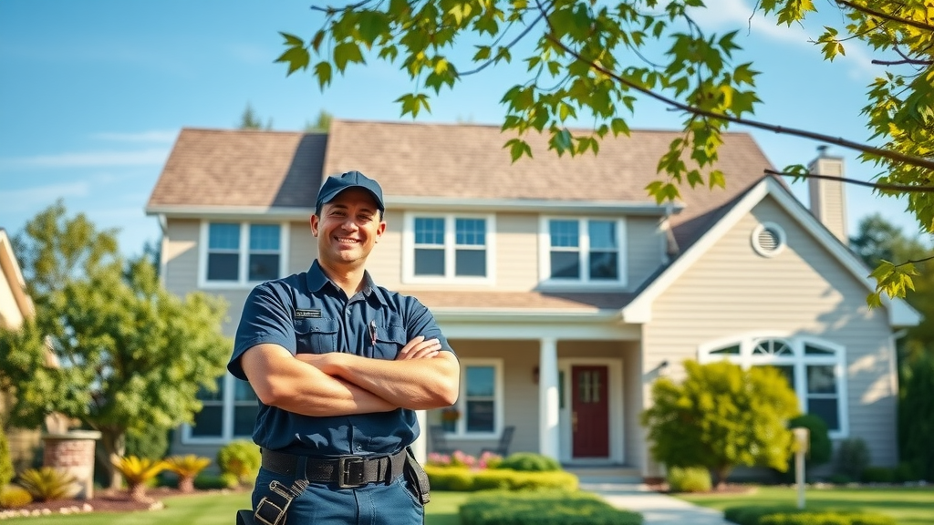Professional roofer showcases new residential roofing services on a modern home
