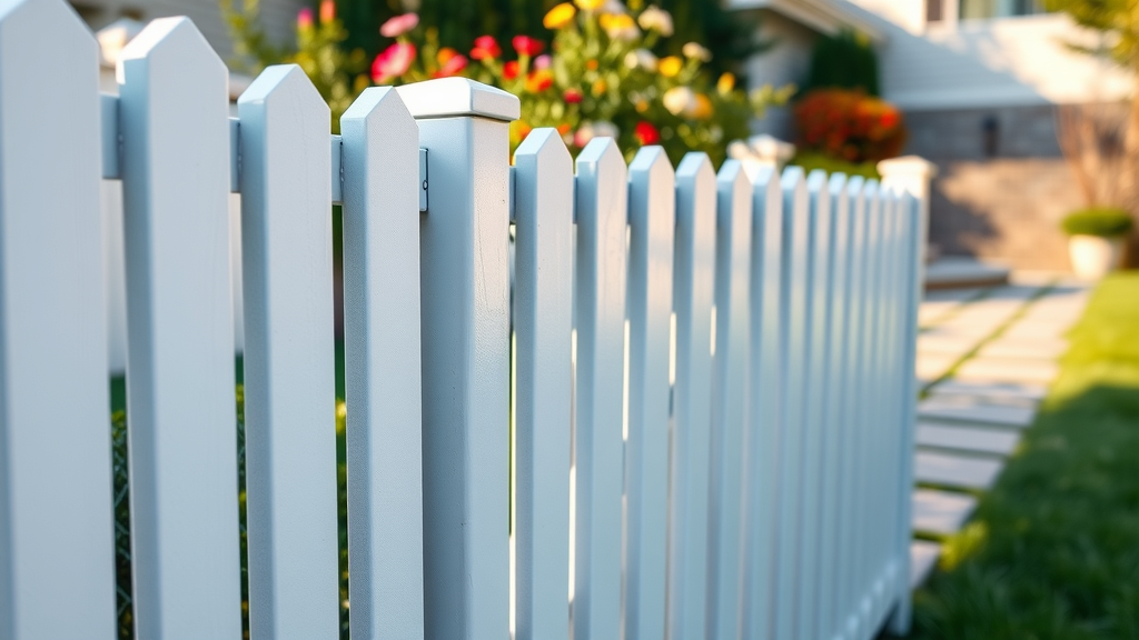 Close-up of vinyl and chain link fencing for robust, attractive property boundaries.