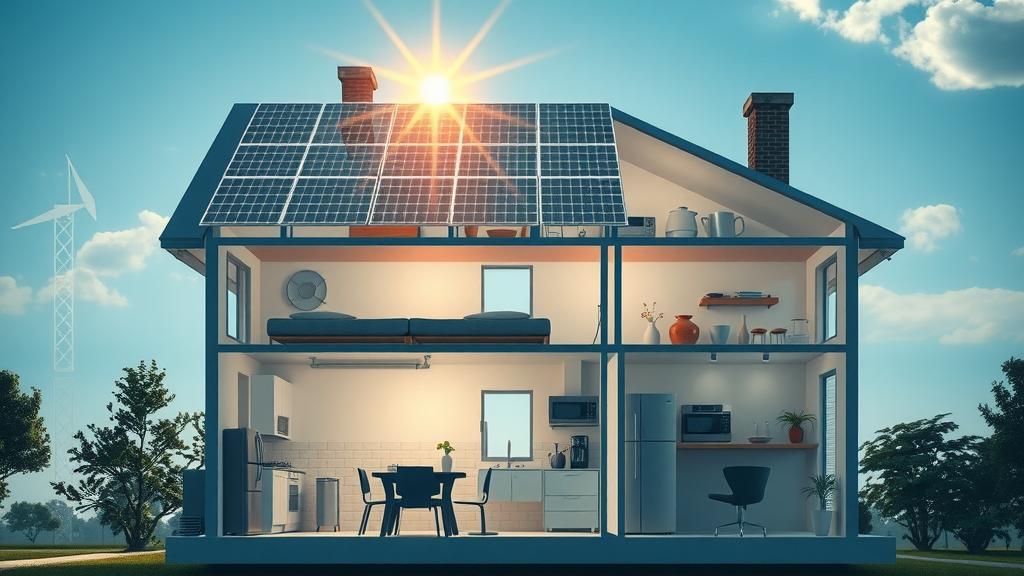 solar panel system on residential roof showing energy flow