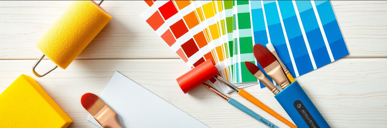 Professional painting tools and color swatches used by commercial painting contractors