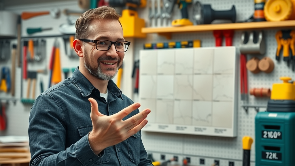 diy expert explaining how to fix drywall cracks yourself in workshop with wall samples and tools