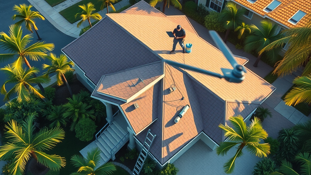 Aerial view of Southwest Florida roofing inspection on new home roof