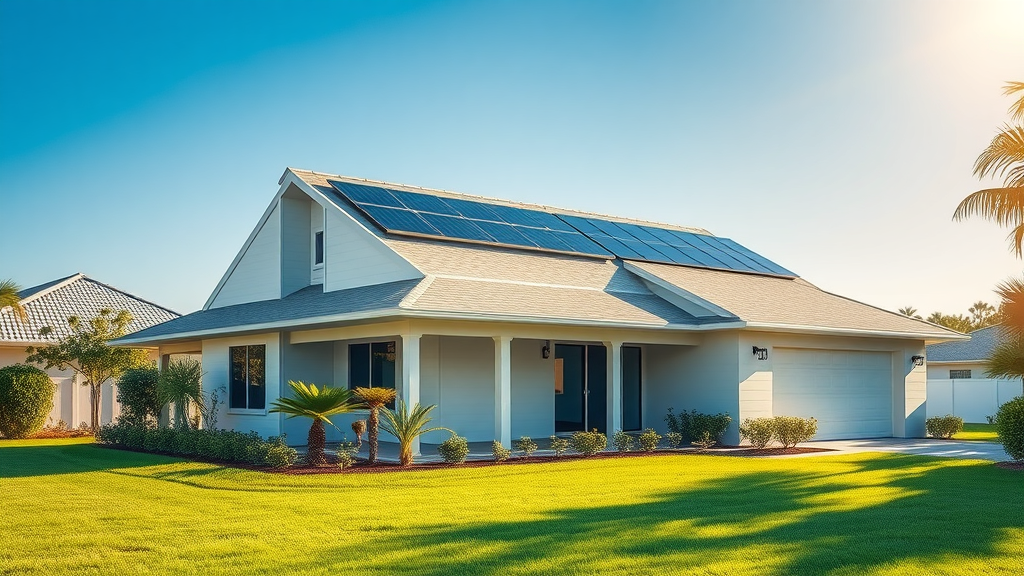 Modern home with solar roofing solutions cutting energy bills in sunlight
