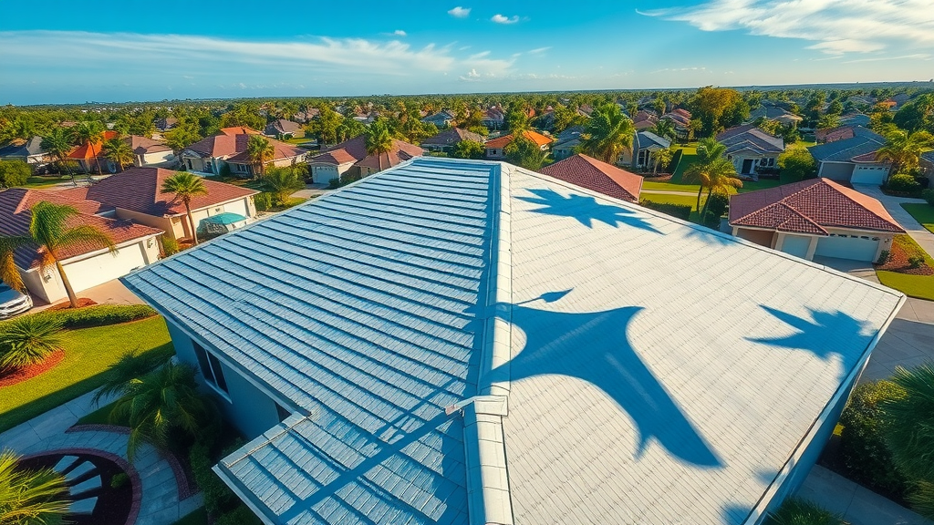 Aerial view of maintained Florida roof following annual roof maintenance.