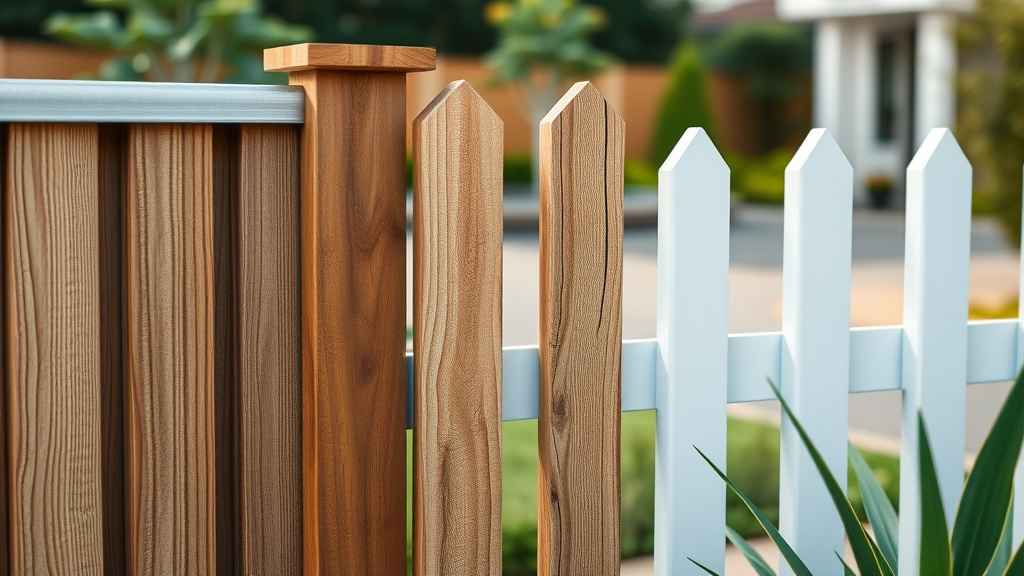 Close-up aluminum wood PVC fence materials highlighting texture and quality