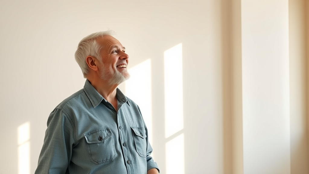homeowner admiring flawless seamless painted wall after fixing drywall cracks yourself