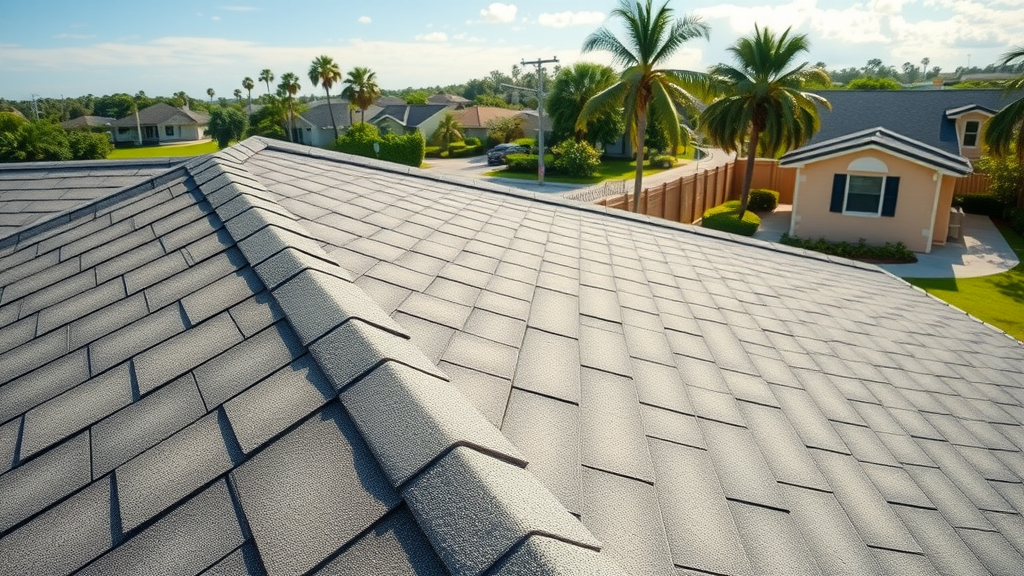 Pristine shingle roof after annual roof maintenance under Florida sunlight.