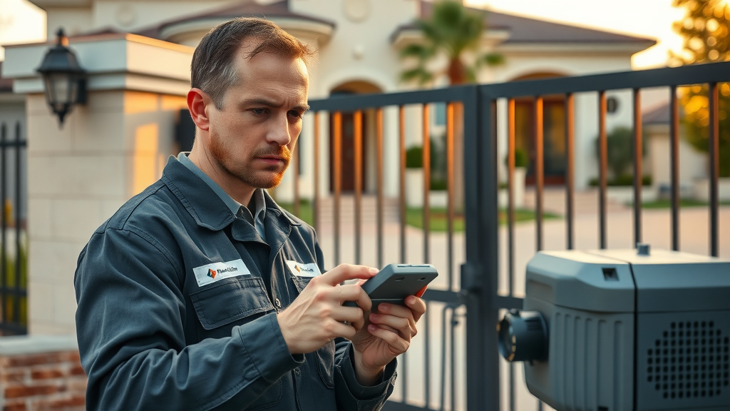 Expert gate technician servicing automatic gate near Vista, California