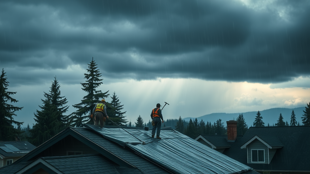 Battle Ground WA roofers providing emergency roofing service during stormy weather